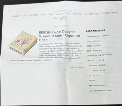 Brooklyn Dodgers 1950 Baseball Schedule Metal Cigarette Case Jackie Robinson