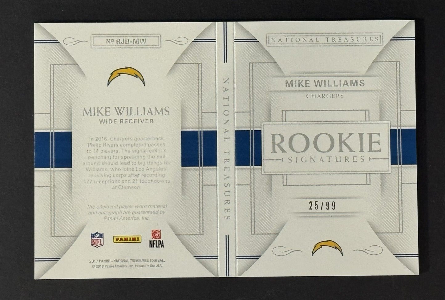 2017 National Treasures Mike Williams  Rookie Patch Auto /99 Booklet RC In Case