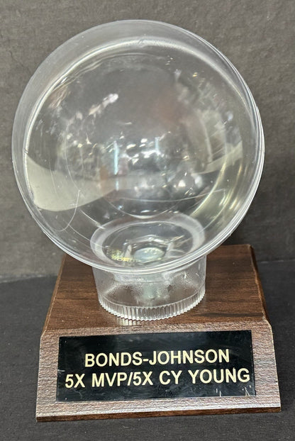 Barry Bonds & Randy Johnson Signed MLB Baseball 5x Cy MVP Stat Auto Goldin Coa