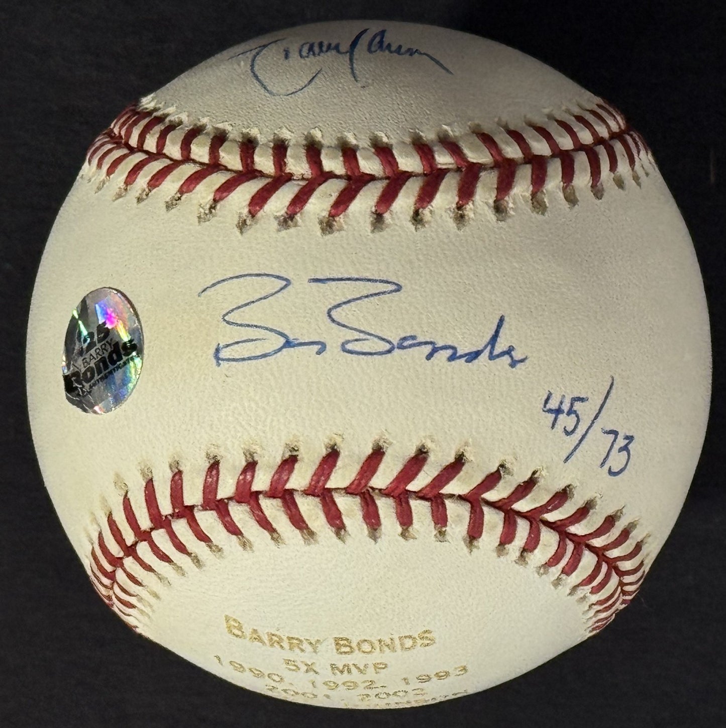 Barry Bonds & Randy Johnson Signed MLB Baseball 5x Cy MVP Stat Auto Goldin Coa