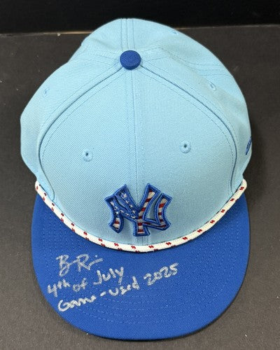 Ben Rice Signed NY Yankees 2025 Game Used Hat 4th Of July Auto Steiner COA #22