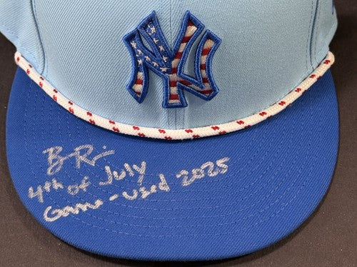 Ben Rice Signed NY Yankees 2025 Game Used Hat 4th Of July Auto Steiner COA #22
