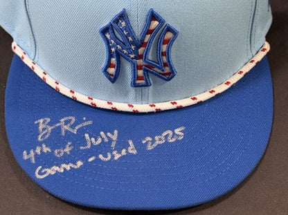 Ben Rice Signed NY Yankees 2025 Game Used Hat 4th Of July Auto Steiner COA #22