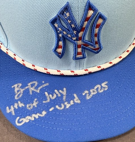 Ben Rice Signed NY Yankees 2025 Game Used Hat 4th Of July Auto Steiner COA #22
