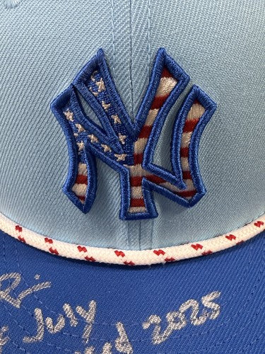 Ben Rice Signed NY Yankees 2025 Game Used Hat 4th Of July Auto Steiner COA #22