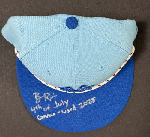 Ben Rice Signed NY Yankees 2025 Game Used Hat 4th Of July Auto Steiner COA #22