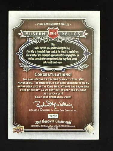 2012 UD Goodwin Champions Museum Collection Civil War Soldier Wallet Relic Rare