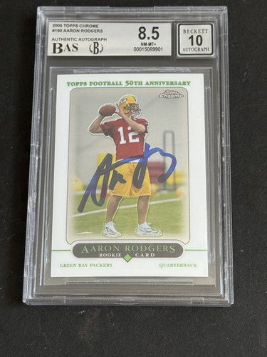 2005 TOPPS CHROME #190 AARON RODGERS ROOKIE Bgs 8.5 & BAS 10 AUTO Mint Rc