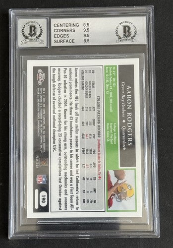 2005 TOPPS CHROME #190 AARON RODGERS ROOKIE Bgs 8.5 & BAS 10 AUTO Mint Rc
