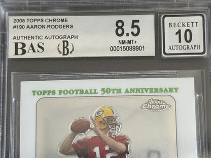 2005 TOPPS CHROME #190 AARON RODGERS ROOKIE Bgs 8.5 & BAS 10 AUTO Mint Rc