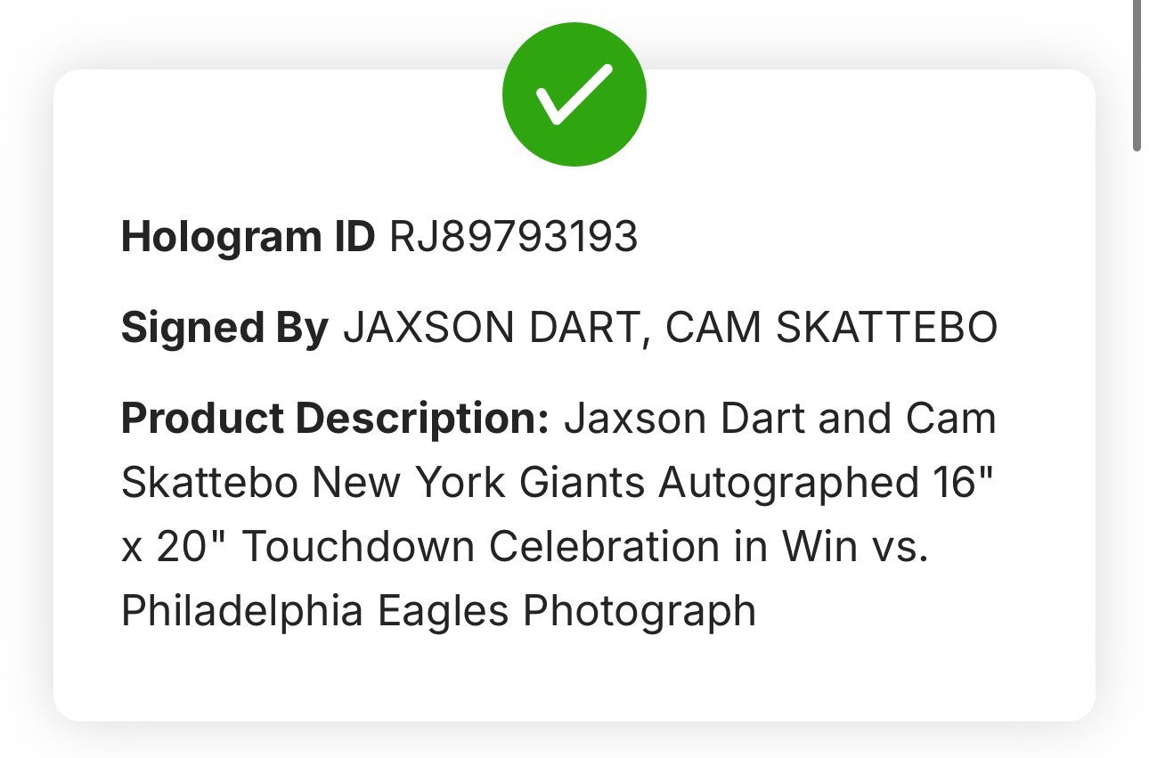 Jaxson Dart & Cam Skattebo Signed 16x20 Framed Photo NY Giants Auto Fanatics COA