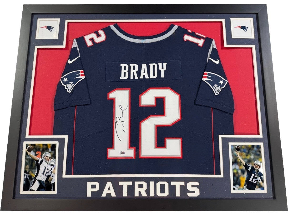 Tom Brady Signed Framed Navy Nike Jersey Patriots HOF Autograph Fanatics COA