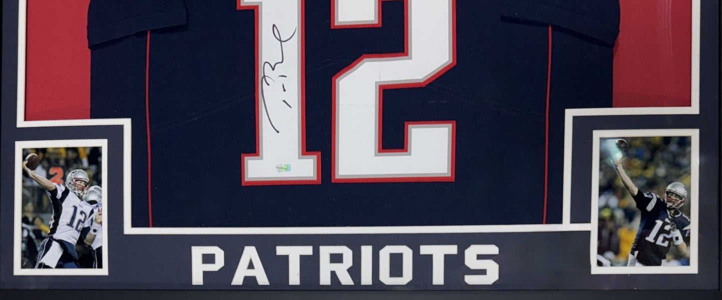 Tom Brady Signed Framed Navy Nike Jersey Patriots HOF Autograph Fanatics COA