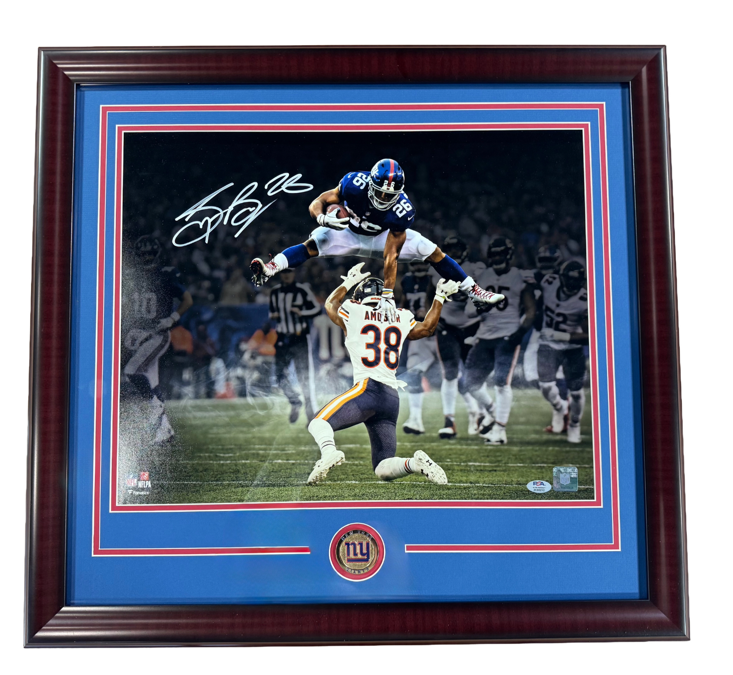 Saquon Barkley Signed 16x20 Framed Rookie Hurdle Photo NY Giants Auto PSA COA