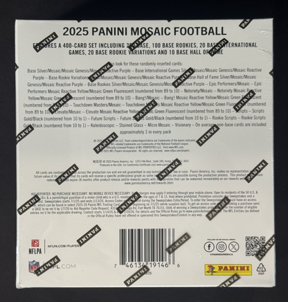 2025 Panini Mosaic NFL Mega Box Factory Sealed Purple Reactive Parallels