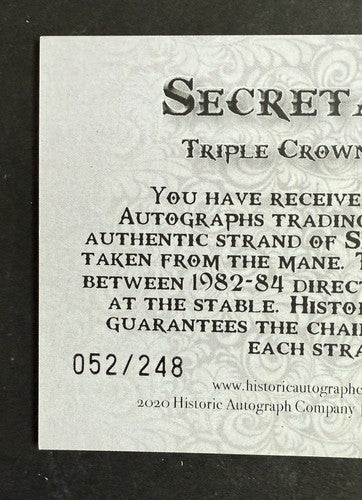 Secretariat SP 2020 Historical Dna Hair Strand 1973 Preakness Triple Crown /248