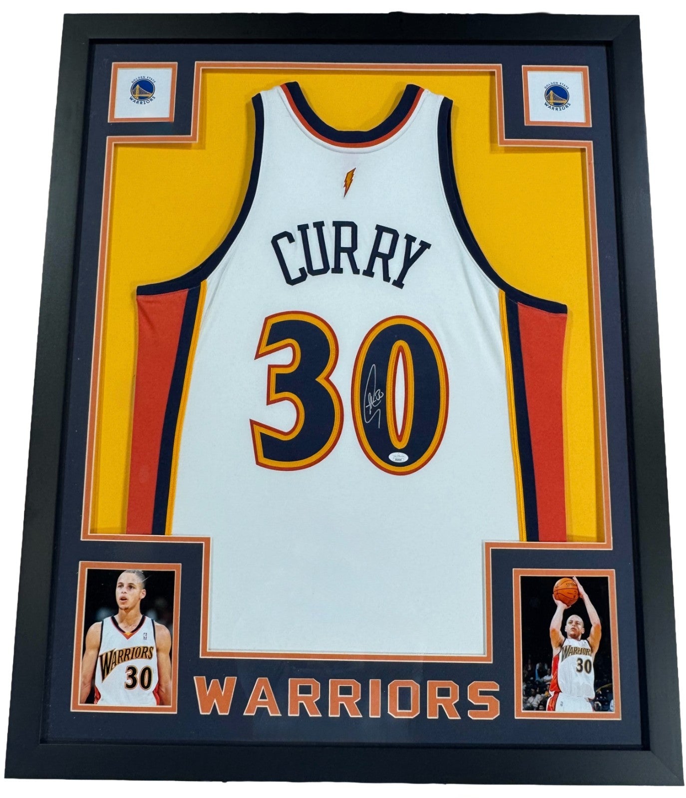 Stephen Curry Signed Framed Rookie Year Jersey M+Ness GS Warriors Auto JSA COA