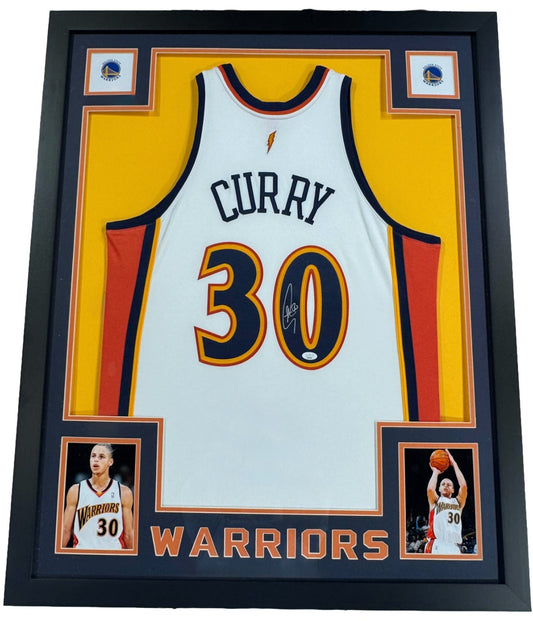 Stephen Curry Signed Framed Rookie Year Jersey M+Ness GS Warriors Auto JSA COA