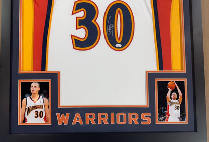 Stephen Curry Signed Framed Rookie Year Jersey M+Ness GS Warriors Auto JSA COA