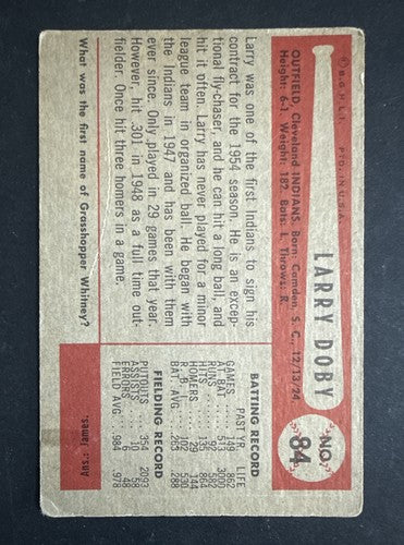 1954 Bowman # 84 Larry Doby VG - Vg + HOF Cleveland Indians