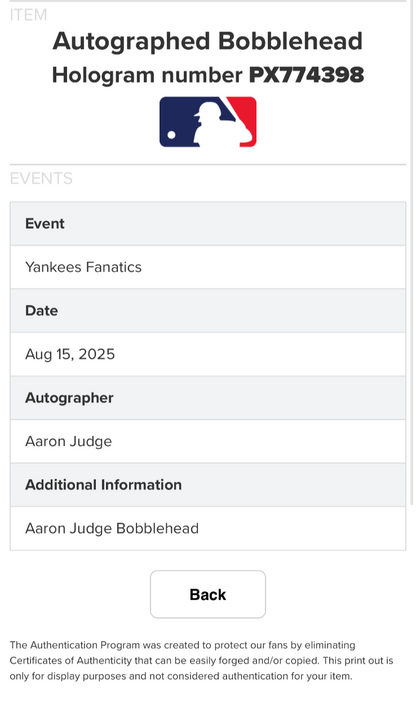 Aaron Judge Signed Funko Pop with Case NY Yankees Mint Auto Fanatics MLB COA