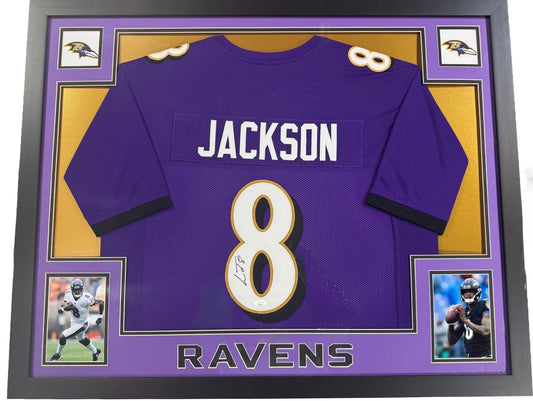 Lamar Jackson Signed Framed Jersey Baltimore Ravens # 8 Mint Auto MVP JSA COA