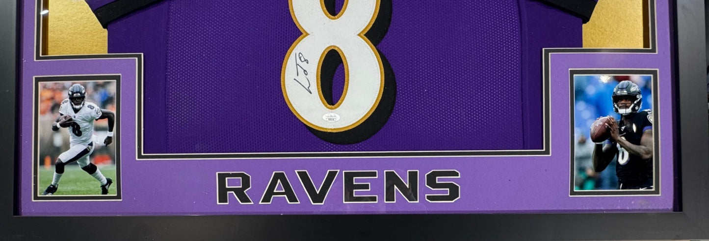 Lamar Jackson Signed Framed Jersey Baltimore Ravens # 8 Mint Auto MVP JSA COA