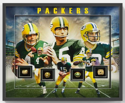 Green Bay Packers 24x30 3D Framed Super Bowl Rings Photo Shadowbox Rodgers Favre