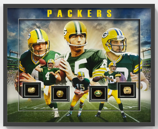 Green Bay Packers 24x30 3D Framed Super Bowl Rings Photo Shadowbox Rodgers Favre