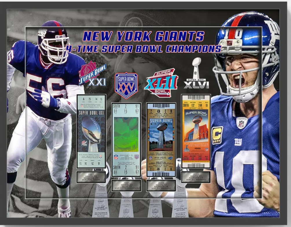 New York Giants Framed 25x32 3D Super Bowl Champions Ticket Collage LT Eli HOF