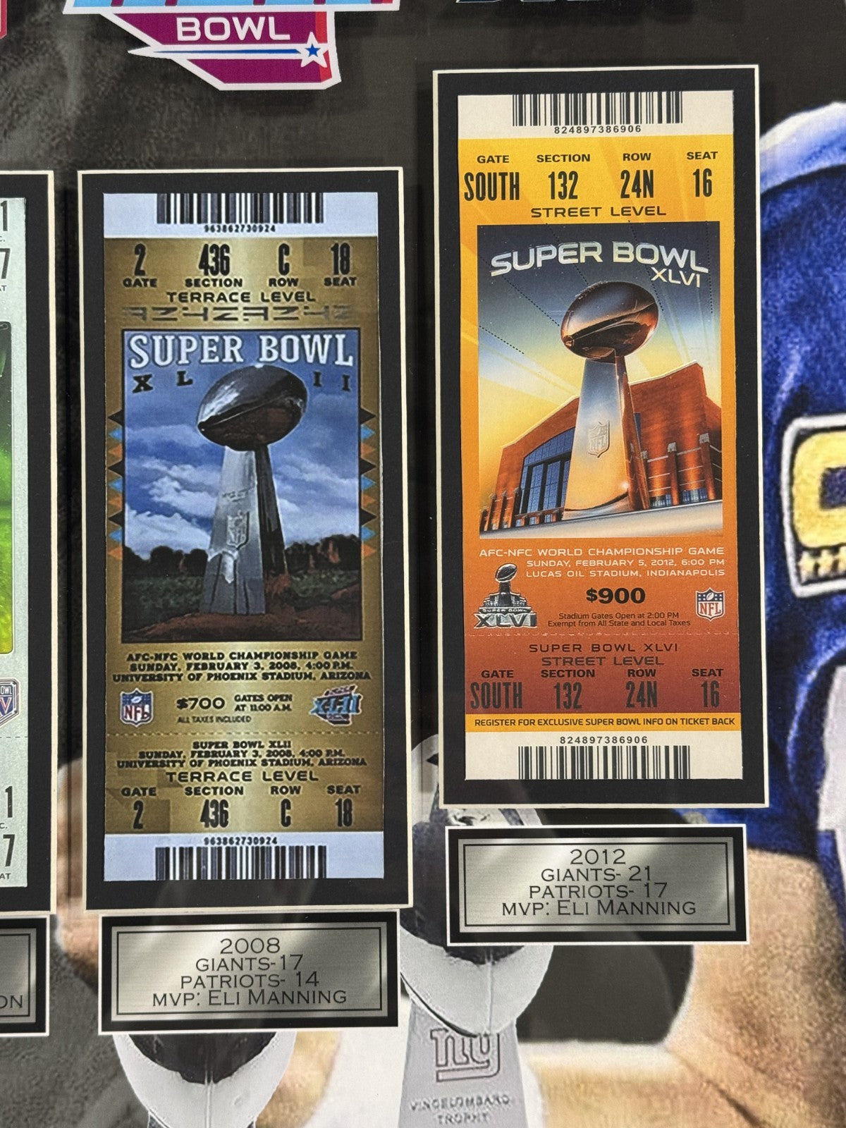 New York Giants Framed 25x32 3D Super Bowl Champions Ticket Collage LT Eli HOF