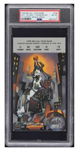 1998 NBA All Star Game Ticket Stub Michael Jordan MVP Kobe Bryant 1st Asg  Psa 8