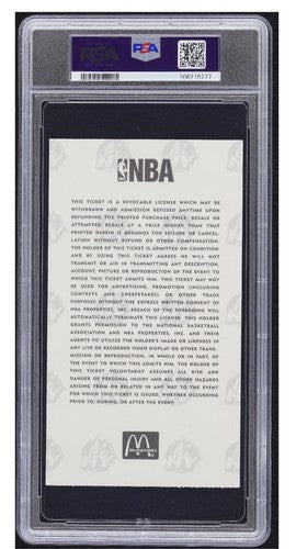 1998 NBA All Star Game Ticket Stub Michael Jordan MVP Kobe Bryant 1st Asg  Psa 8
