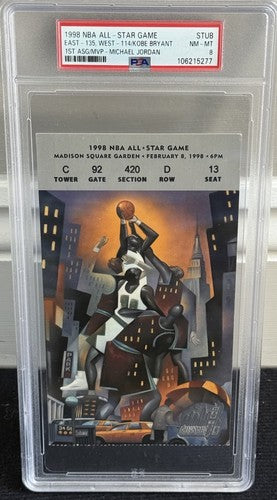 1998 NBA All Star Game Ticket Stub Michael Jordan MVP Kobe Bryant 1st Asg  Psa 8