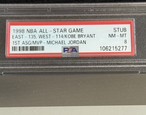 1998 NBA All Star Game Ticket Stub Michael Jordan MVP Kobe Bryant 1st Asg  Psa 8