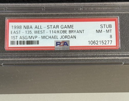 1998 NBA All Star Game Ticket Stub Michael Jordan MVP Kobe Bryant 1st Asg  Psa 8