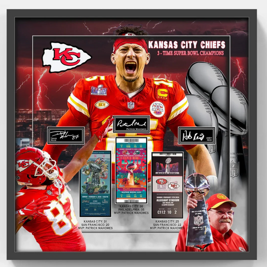 Kansas City Chiefs Framed 3D Super Bowl Ticket Photo Mahomes Kelce Printed Auto