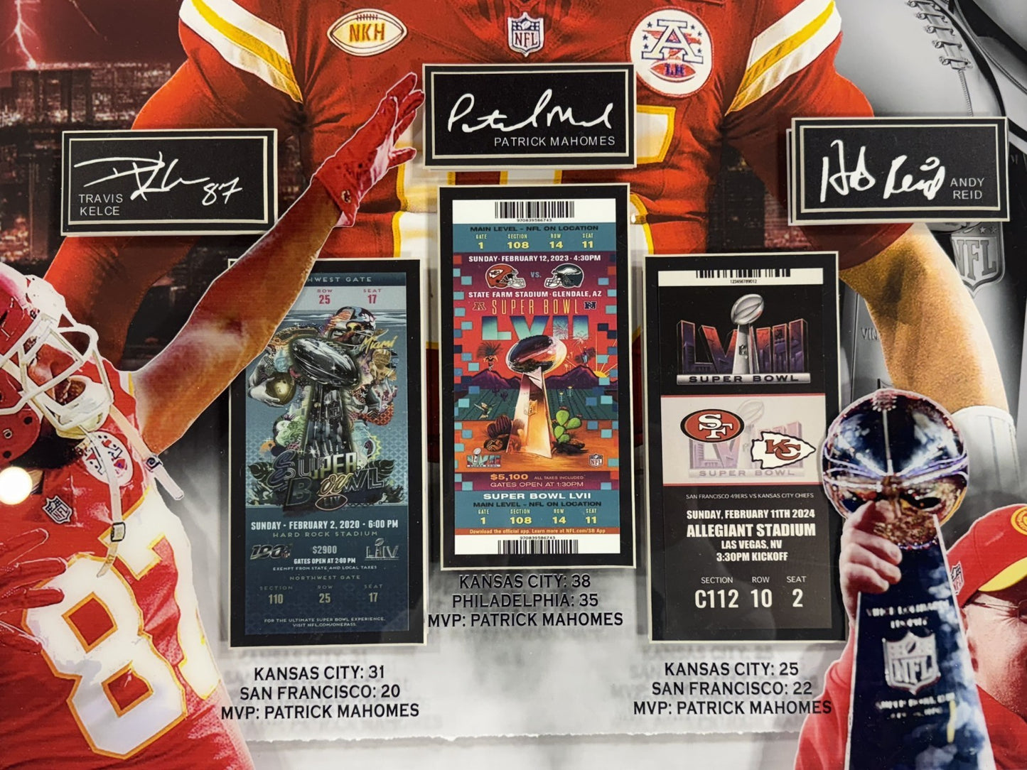 Kansas City Chiefs Framed 3D Super Bowl Ticket Photo Mahomes Kelce Printed Auto