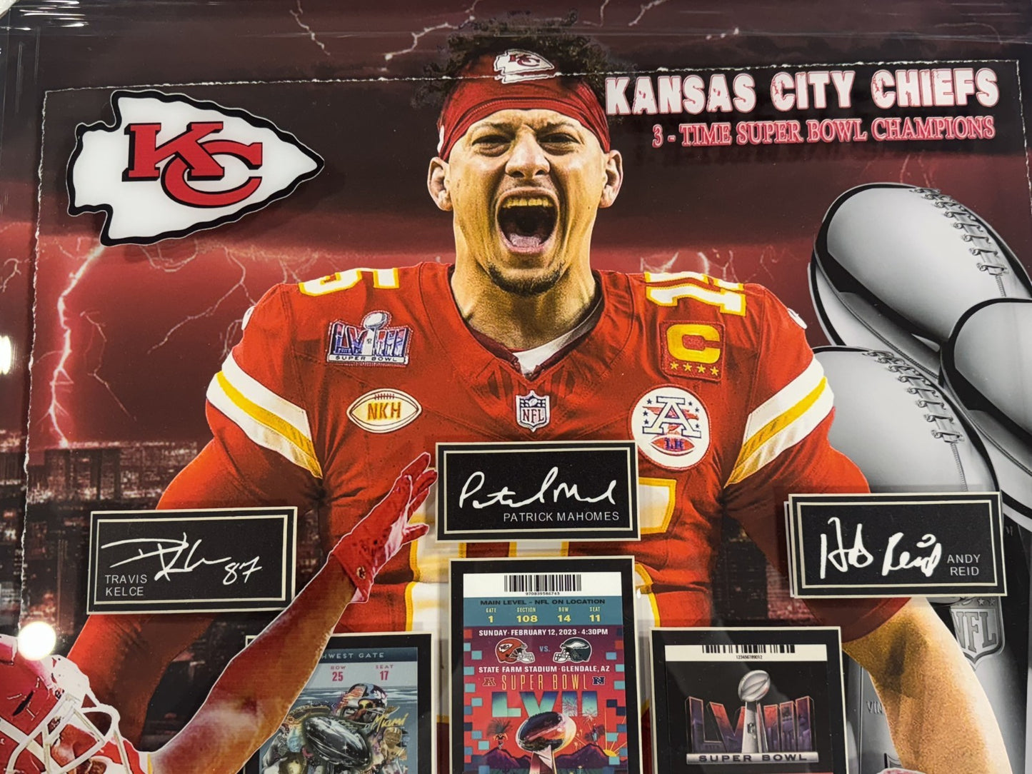 Kansas City Chiefs Framed 3D Super Bowl Ticket Photo Mahomes Kelce Printed Auto
