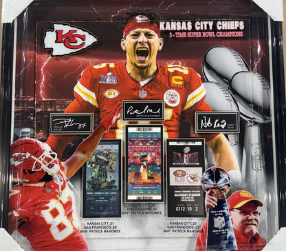 Kansas City Chiefs Framed 3D Super Bowl Ticket Photo Mahomes Kelce Printed Auto