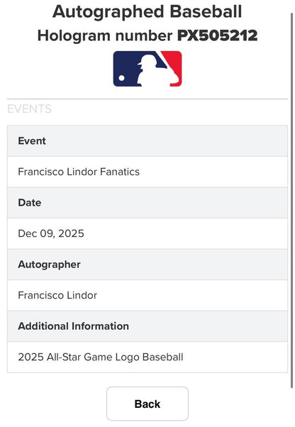 Francisco Lindor Signed 2025 All Star Game Baseball NY Mets Auto Fanatics COA