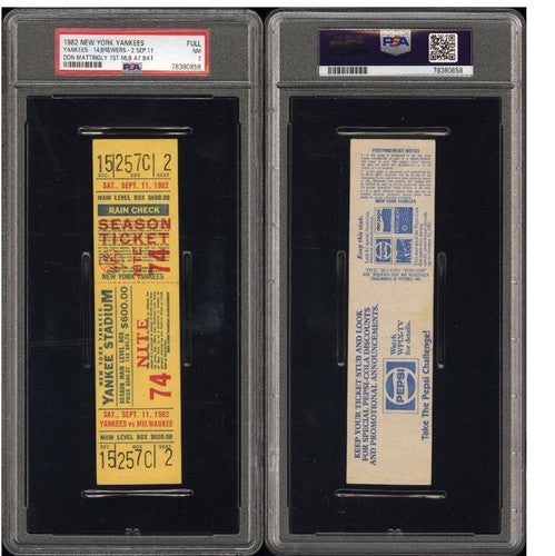Don Mattingly Yankees 1st Mlb At Bat FULL Ticket 9/11 1982 Psa 7 Pop 1  Rookie