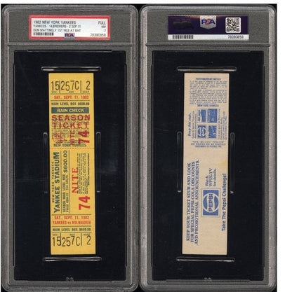 Don Mattingly Yankees 1st Mlb At Bat FULL Ticket 9/11 1982 Psa 7 Pop 1  Rookie