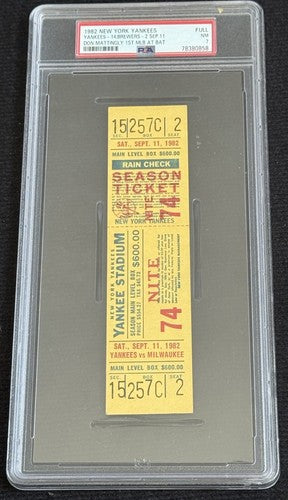 Don Mattingly Yankees 1st Mlb At Bat FULL Ticket 9/11 1982 Psa 7 Pop 1  Rookie