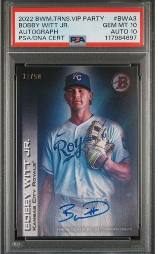 2022 BOWMAN TRANSCENDENT VIP PARTY BOBBY WITT JR Rc PSA 10 &10 Gem Mint Auto /50