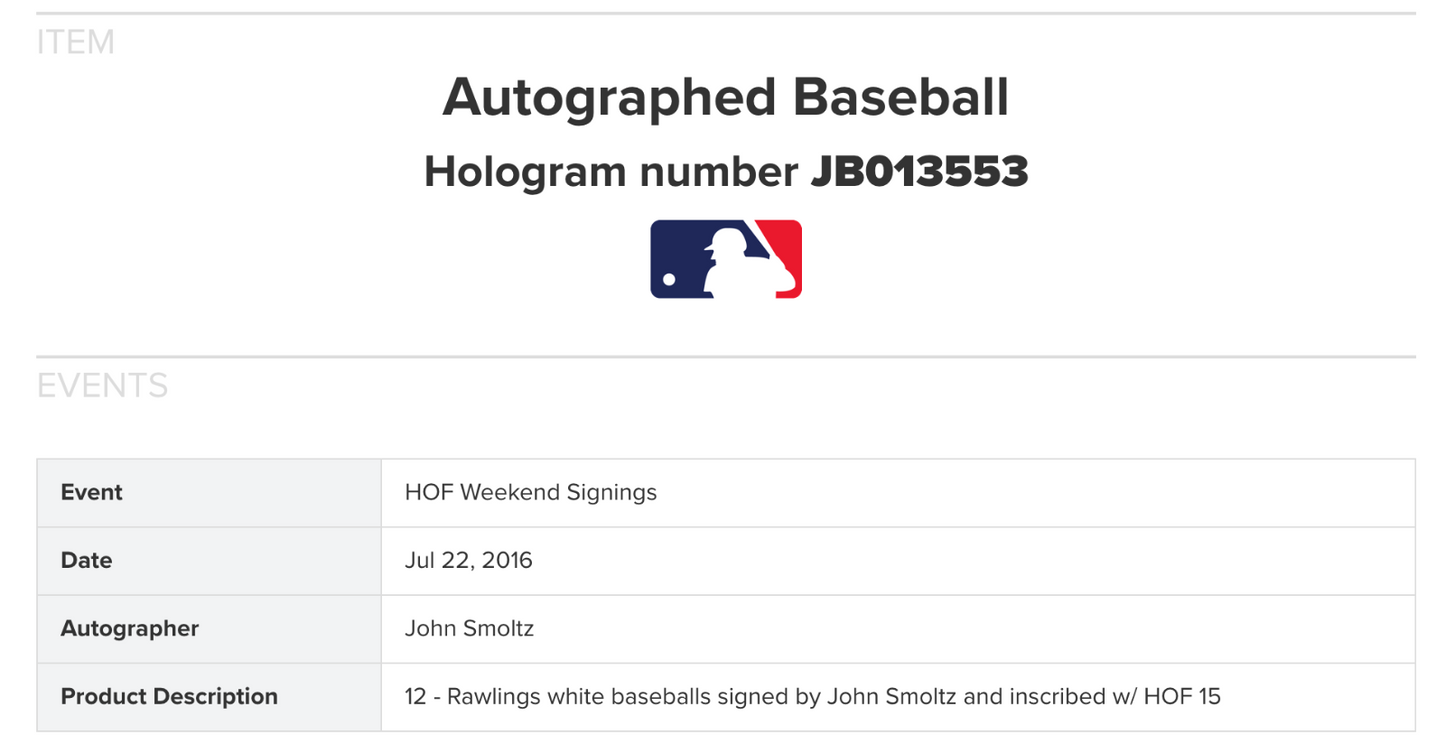 John Smoltz Signed Official Mlb Baseball HOF 15 Auto MLB Holo COA Atlanta Braves