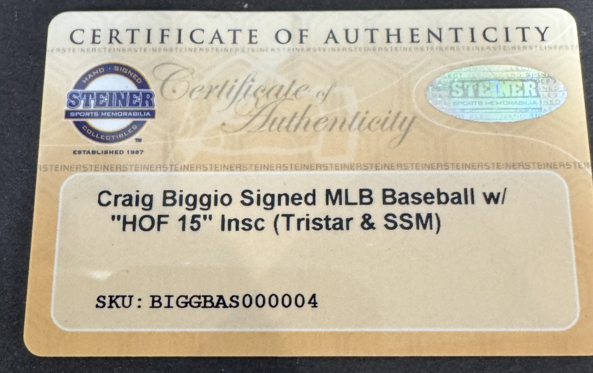 Craig Biggio Signed Official Mlb Baseball HOF 15 Auto Steiner & TRISTAR Astros