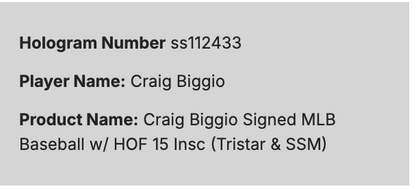 Craig Biggio Signed Official Mlb Baseball HOF 15 Auto Steiner & TRISTAR Astros