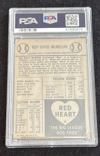 1954 Red Heart Roy McMillan PSA 8 NM - Mint Beauty  High End Centered