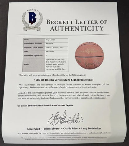 1981 Boston Celtics NBA Champs Team Signed Basketball BAS PSA W/case Larry Bird